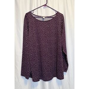 Emaline Woman 3X Pullover Long Sleeve Plum Polka Dot Top